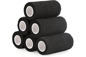 SAGAFLY Haftbandage Verband Selbstklebender 10cm x 4,5m, 6 Rollen Fixierbinde Selbsthaftend Kohäsive Bandage für Erste Hilfe Dog Tierarztwickelband Sport Elastische Binde für Handgelenk, Füße (Schwarz)