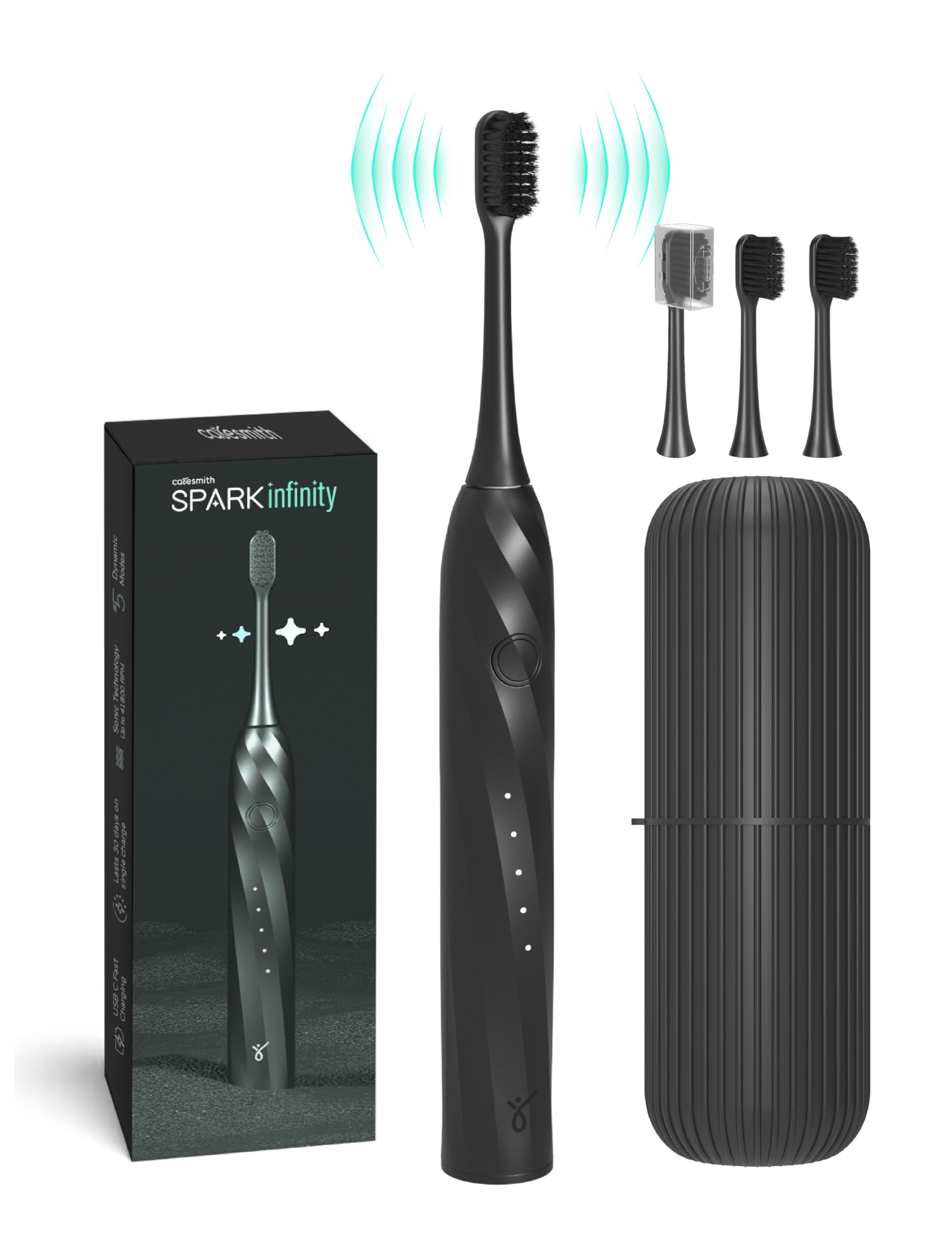 Caresmith SPARK Infinity Electric Toothbrush | 3 Brush Heads & Travel Case | 5 Operational Modes | Electric Brush for Adult |