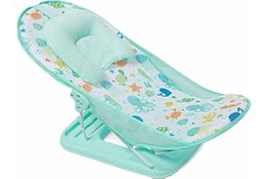 LADIDA Babybadewanne Baby Faltbares verstellbares Reise-Badewannensitz-Stütznetz Badenetz Anti-Rutsch-Badenetz-Regalsitz Sicherheits-Badesitzstütze mit Kopfstützenkissen (Aqua-Babybadewanne 285)