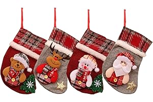 GmwyCzV Paquete de 4 Medias Navideñas, Chimenea Calcetines de Navidad Decoración, Ilenar Botas de Navidad, Calcetines Colgantes de Navidads, para Árbol, Chimenea, Escaparate, Bolsa de Dulces