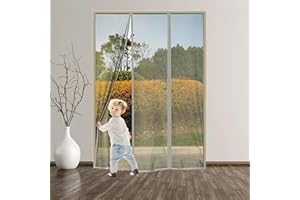 VOLLENC Moustiquaire double ouverture, Moustiquaire magnétique Montage facile et sans perçage, Le rideau magnétique pour la porte du balcon, la porte de la cave(255x215cm,gris)