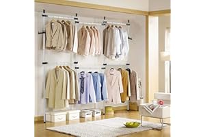 Greensen Sistema Armadio Telescopico, Cabina Armadio Componibile da Angolare Organizzazione Guardaroba, Appendiabiti da Terra Cabina Armadio, Sistema Cabina Armadio con 6 Aste