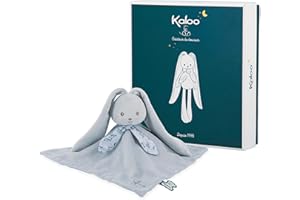 Kaloo - Lapinoo - Doudou Lapin Bleu - Peluche Bébé - Carré 30 x 30 cm - Bi-Matières Viscose et Velours Côtelé Très Doux - Boîte Cadeau - Dès la Naissance, K218003