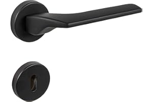 Gedotec Poignee de Porte en Acier Inox | ALOE | 1x Poignée avec vis | Noir Mat | Garniture pour porte intérieures | Béquille de porte antique | Rosace BB - Bouton Coloré