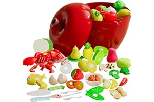 IZDUDO Frutas y Verduras Juguetes, 31 Pz Cortar Juguetes de Alimentos Cocina Accesorios de Imitación con Frutas Verduras Pizza Hamburguesa Mariscos Cortables, Juegos Educativos para Niños 3+ años#2
