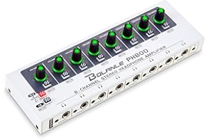 Bolanle PH800 8-Channel Headphone Amp - 16 Output Ports, Jacks 3.5 mm & 6.35 mm, Compact Mono/Stereo Switch, Breathing 7 Colour Light