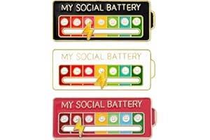 RAMONI 3 Pcs Social Battery Pin,Social Battery Badge,Badges,Enamel Pins,Funny Social Battery Brooch Badge,Mood Expressing Pin for Introverts,Adjustable My Social Battery,Black,White,Pink