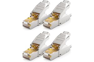 deleyCON 4x CAT 8 Prise Réseau RJ45 Sans Outil Prise Réseau 40 Gbit/s Blindée pour Câbles d'Installation Rigides de Câble Brut Connecteur RJ45 Ethernet LAN DSL Câble de Brassage