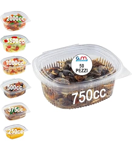 GM – 100 Vaschette Quadrate Trasparenti 250 cc con Coperchio Attaccato, Contenitori Ermetici in PET Idonei al Contatto Alimentare per Gastronomia, Asporto e Pranzo – 11×11×3h cm – Made in Italy
