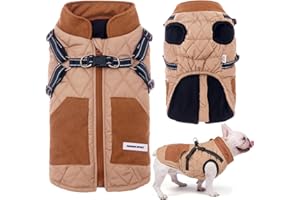 TVMALL Kurtka dla psa 2 w 1 z uprzężą dla psa wiatroszczelny zimowy ciepły płaszcz wiatroszczelne ubrania dla zwierząt z kieszonkowym wzorem kurtki dla małych średnich psów (khaki, XL)