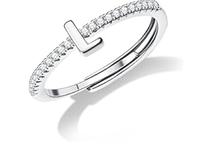 Diamday S925 Sterling Silver Initial Rings for Girls Adjustable Silver Gold Plated Stackable Rings for Women Girl Letter Initial CZ Rings Alphabet A-Z