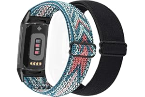 YOOSIDE 2PCS Elastischer Armbänder für Fitbit Charge 5 Aktivitäts, Weiches Nylon-Armband mit dehnbarer Schlaufe Uhrenarmbänder mit verstellbarer Schnalle für Fitbit Charge 5