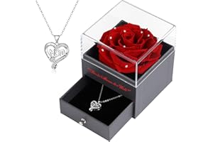 Veroola Konservierte Echte Rose mit Ich Liebe Dich Mama Halskette, Beste Mama der Welt, Perfekte Muttertagsgeschenke,Jahrestag Geburtstag Weihnachten Geschenke für Mama.KristallRot