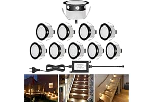 QACA Spots LED Eclairage,Encastrable Extérieur IP67 Acier inoxydable Noir- Spots à Encastrer pour Terrasse Bois Plafond 0,6W DC12V lumière Spot LED Lampe Extérieur [ (blanc chaud, 10 kit)