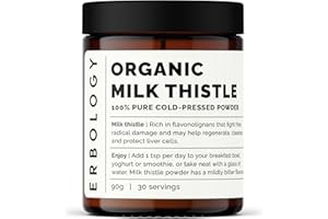 ERBOLOGY 100% Chardon Marie en Poudre Bio 120 g - Riche en Silymarine - Pressé à Froid à partir de 100% Graines de Chardon Marie - Détox - Directement de la Ferme - Végétalien Cru - Sans OGM
