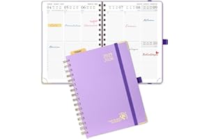 POPRUN Agenda 2025 2026 Semainier 21 x 16,5cm D'Août 2025 à Déc 2026, Planner Vertical Scolaire 17 Mois avec Couverture Rigide Spirale, Avec règle signet, Papier 80g/m², Violet
