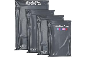 YUNJU 60 Mixed Mailing Postal Self-Seal Closure Plastic Bags - Envelopes for Posting Clothes, Postal, Packaging, Shipping Bags - Tempered Proof, Secure Medium Postage Bags - Mixed Sizes - Grey