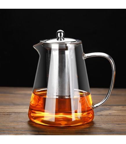 Théière en verre transparent avec couvercle en verre infuser