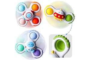 Lerrbo 3 Stück Pop Saugnapf-Spiraltops-Spielzeug für Jungen und Mädchen im Alter von 1 Jahr | Neuartige Spinnertops für Kleinkinder im Alter von 1–2 Jahren|Sensorisches Baby-Badezeug für Kleinkinder