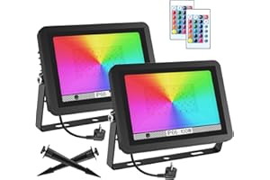 T-SUNUS Projecteur LED RGB Exterieur 100W, Projecteur Led Couleur Spot LED Extérieur de Jardin 16 Couleurs 4 Modes avec Télécommande Etanche IP66 Pour Arbre Soirée Bar Fête 2 Pack