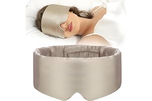 BYDT 100% Natural Silk Eye Mask for Women Men, Soft pressureless Cooling Blackout Eye Covers for Sleeping Travel & Nap, Large Size Sleep Mask fits All Heads Adjustable Wide Velcro Ear Cover Taupe