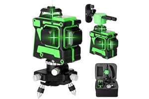 Nivel Láser Autonivelante, KKnoon 12 líneas 3D Nivelador Láser, Nivel Láser Verde Cruzada 360 Grados Horizontales Verticales Autonivelantes con Soporte de Pared, 1 * 4800 mAh Batería