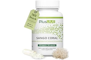 PlusVive Sango Koralle Kapseln hochdosiert I 1x 180 Kapseln I 1100 mg Sango Meereskoralle Pulver pro Kapsel I Mit Calcium & Magnesium im Verhältnis 2:1 I Nahrungsergängzungsmittel vegan