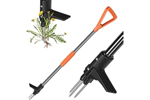 ORIENTOOLS Weed Puller Stand Up Weeder Hand Tool with 3 Claws for Dandelion, Steel Twist Hand Weed Root Pulling Tool, 38" Long Handle Lawn Easy Root Remover Garden Tool with T-Grip, Orange