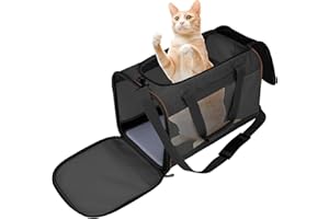 Bibykivn Katzentransportbox, Hundetasche Tragetasche für Katze kleine Hund, Faltbare katzentasche transporttasche für Haustiere im Auto Flugzeug oder in der Bahn (Schwarz)
