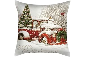 BASTOUR Christmas Cushion Cover, Cotton, Linen Cushion Covers, Winter Decorative Cushion Cover, Christmas Element Styles Pattern, Decorative, 45 x 45 cm