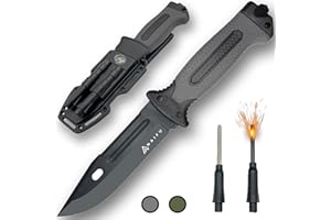 Naifu The Hunter V – Couteau de survie à lame fixe 12,5 cm en acier inox 3Cr13, allume‑feu et aiguiseur intégrés, étui rigide – camping accessoires - Couteau Bushcraft