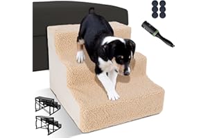 Zvonema Scala per Animali Domestici a 3 gradini,scaletta per Cani in plastica,rampa per Cani per Cani e Gatti, con Rivestimento in Peluche Lavabile, 6 Cuscinetti in Gomma, Rullo per Pelucchi