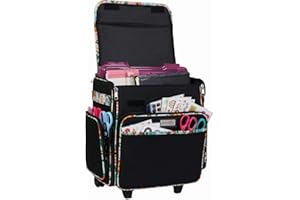Everything Mary Wheeled Scrapbook Tote for Scrapbooking & Art - Travel Organizer Storage Bin for Paper, Glue, Tape Black/Floral