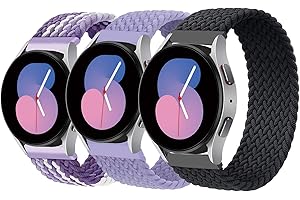 SOLOLUP 3 Pcs Geflochtenes Solo Loop Armband für Samsung Galaxy Watch 6/5/4 40mm 44mm/Watch 6 Classic 43 47mm/Watch 5 Pro 45mm/4 Classic 42 46mm,Nylon Sport Ersatzband Dehnbare,Lila Weiß/Hellviolett/Schwarz，S