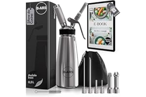 B-ARS-Sifone Cucina Professionale Acciaio Inox 500ML Con Accessori Completi Per Panna Montata Spume Salse Include Bocchette Spazzola Ebook Facile Da Pulire Per Uso Domestico