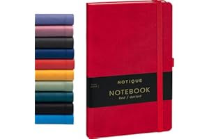 ‎NOTIQUE NOTIQUE Notizbuch Dotted, Hardcover Notizbuch, Notizheft, Journal, Tagebuch mit Gummiband und Stifthalter 13x21cm, 192 Seiten (Rot, Gepunktet)