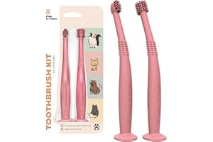 PAW IN TOWN PAWINTOWN Soft Cat Toothbrush Set – Suitable for Dogs – Food Grade Silicone – Dental Care, Teeth Cleaning, Tooth Brushing Kit (Blushing Flamingo)