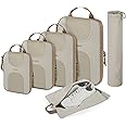 BAGSMART Compression Packing Cubes, 6 Set Packing Cubes for Suitcases, Lightweight Suitcases Organizers Bag Set & Compression Travel Cubes, Travel Essentials Packing Organizers Camel