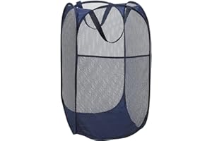 Diggoour 75L Deluxe Strong Mesh Pop up Laundry Hamper Basket with Side Pocket for Laundry Room, Bathroom, Kids Room, College Dorm or Travel(Navy, 36x36x60cm)