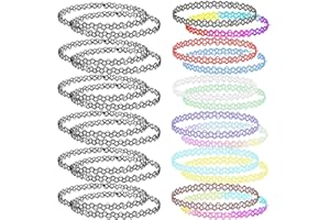 CMUYKIBU 24 Pièces Collier Élastique, Collier Arc-en-Ciel Ensemble de Colliers Ras du Cou Ras du Cou Bijoux de Mode pour Filles Enfants Femmes Filles Lolita Fête d'Anniversaire Mariage