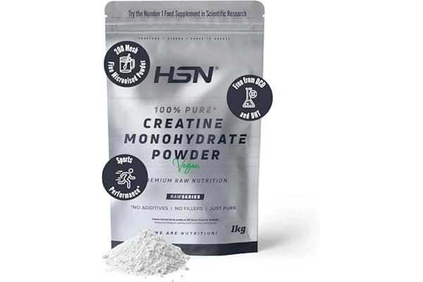 HSN Creatina Monohidrato Micronizada 1kg | 100% Pura, Sin Sabor | Vegana, Sin Gluten y Sin Aditivos | Alta Solubilidad y Máxima Pureza | No Incluye Dosificador