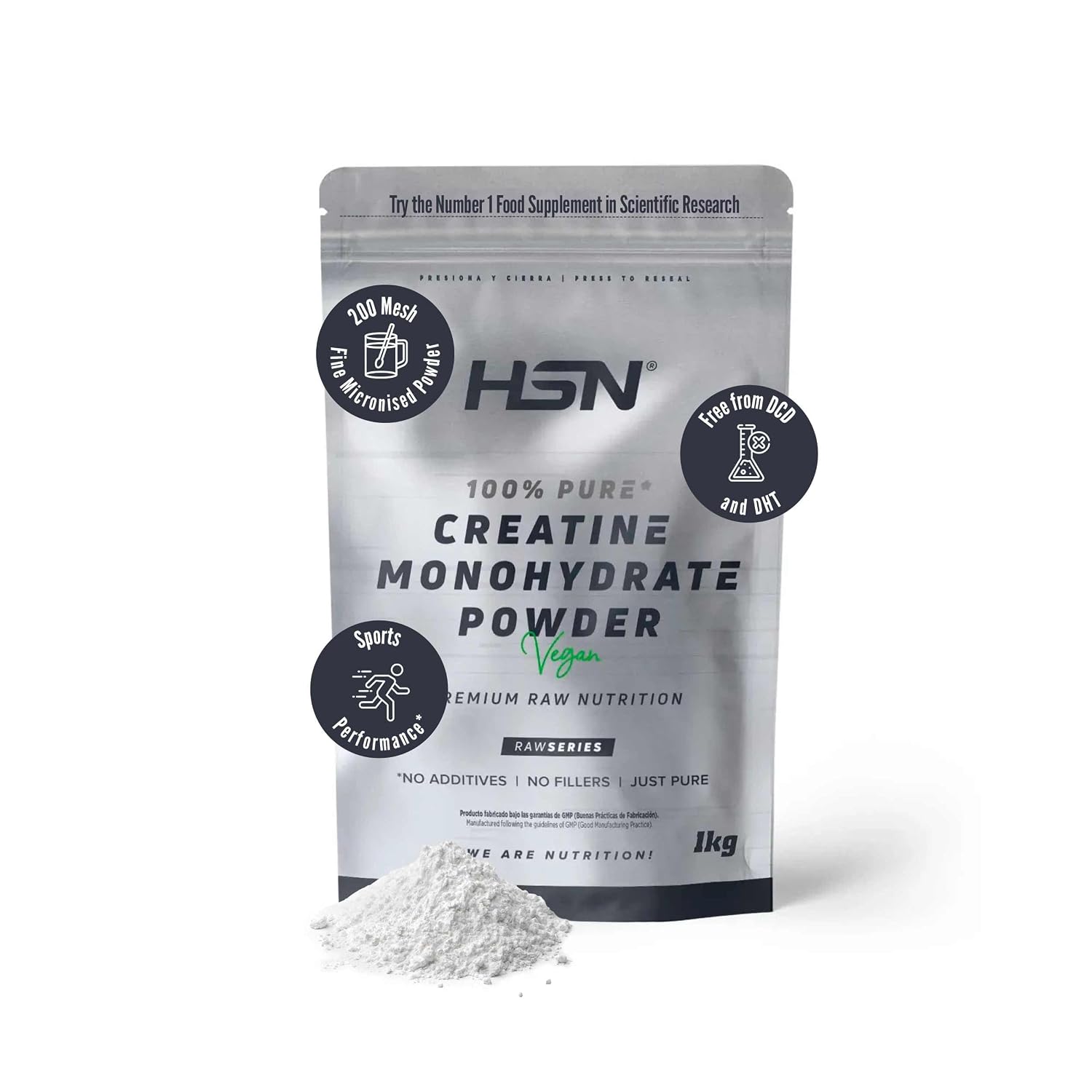 HSN Creatina Monohidrato en Polvo (200 mesh) Sin Sabor 1 Kg | 100% Puro Monohidrato de Creatina Sin Añadidos. Libre de DCD o DHT. No Incluye Dosificador.
