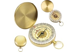 HBSFBH Tragbarer Kompass, 2 Stücke Messing Kompass Outdoor, kompass kinder, Kompass Wandern Taschenkompass Retro Kompass, Kompass Portable, Wasserdichter Kompass aus Messing, für Camping Wandern Klettern