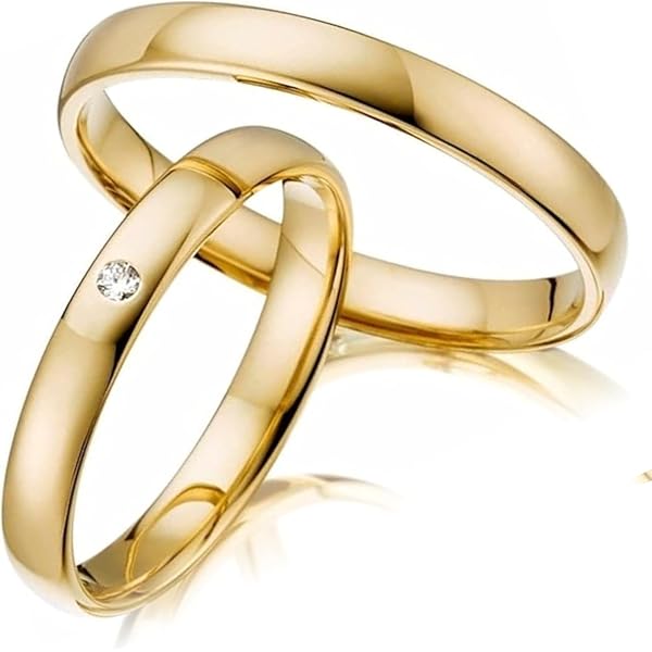 JC Trauringe Paar Aus 333 Weißgold – 4 Mm Breit, Damenring Mit Zirkonia, Herrenring Ohne Stein, Inkl. Gravur & Schatulle
