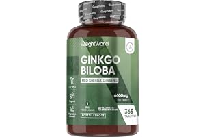 Ginkgo Biloba & Ginseng 6600 mg - 365 tabletter - 1 års förbrukning - 1 tablett om dagen - Med flavonglykosider & terpenlaktoner - Vegan & icke-GMO - Växtbaserat tillskott med ginseng & Ginkgo Biloba