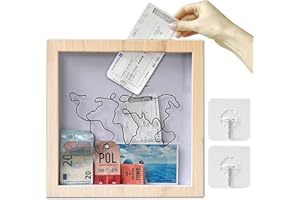 JOKRESTY Adventure Archive Box Frame,Large Size Travel Memory Box,Ticket Box Frame with Slot,Wooden Travel Ticket Collection Shadow Box Frame,Creative Memory Box Display Case for Movie Sporting Ticket(30*30cm)