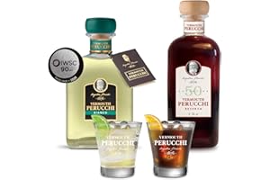 Vermouth Perucchi - Kit 1 Botella de Vermouth Reserva 1 L + 1 Botella de Vermouth Bianco 1 L + 2 Vasos - 100% Elaborado en España - Vermut Rojo y Blanco Envejecido en Fudres