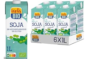 Isola Bio - Pack de 6 Unidades de 1 L de Bebida Ecológica Vegetal de Soja - Sin Azúcar Añadido y Libre de Gluten - Apto para Veganos - Ideal para Tomar Sola, con Café o en Batidos