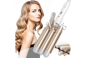 AIBEAU Three Barrel Hair Waver 25MM Big Wave Hair Curling Iron Wand with Two Speed Temperature Control, Ceramic Tourmaline Triple Barrels, Dual Voltage Crimp, Gold