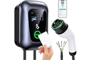 Osoeri Borne de Recharge Véhicules Électrique, EV Chargeur Monophasé ou Triphasé Câble de Type 2 de 5m avec Contrôle RFID et APP, 32A Station de Charge Standard IEC 62196-2 pour Ménage, 22kW Max
